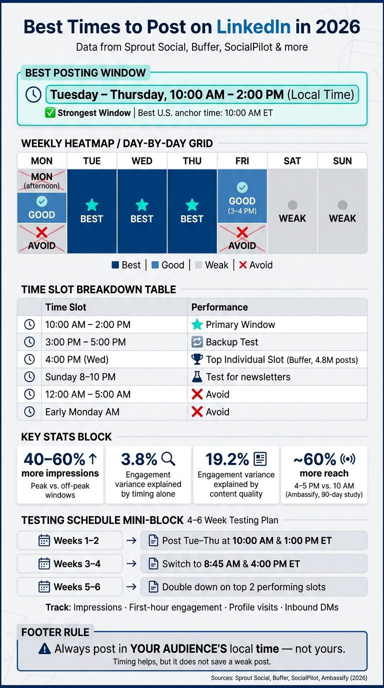 Best Times to Post on LinkedIn in 2026 [Data-Backed Cheat Sheet]
