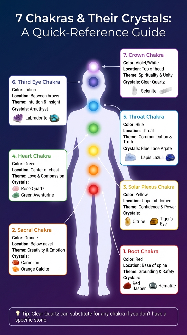 7 Chakras & Their Crystals: A Quick-Reference Guide