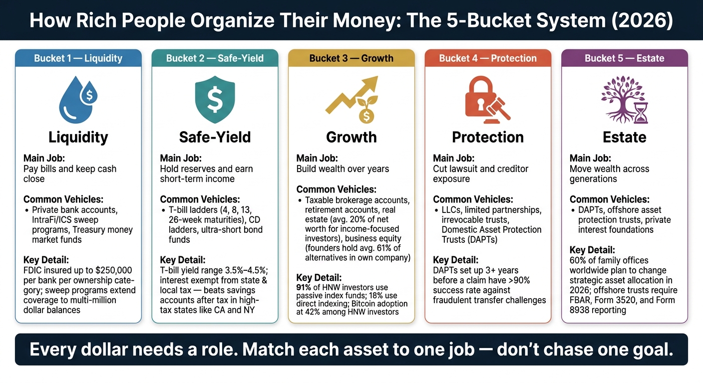 How Rich People Organize Their Money: The 5-Bucket System (2026)