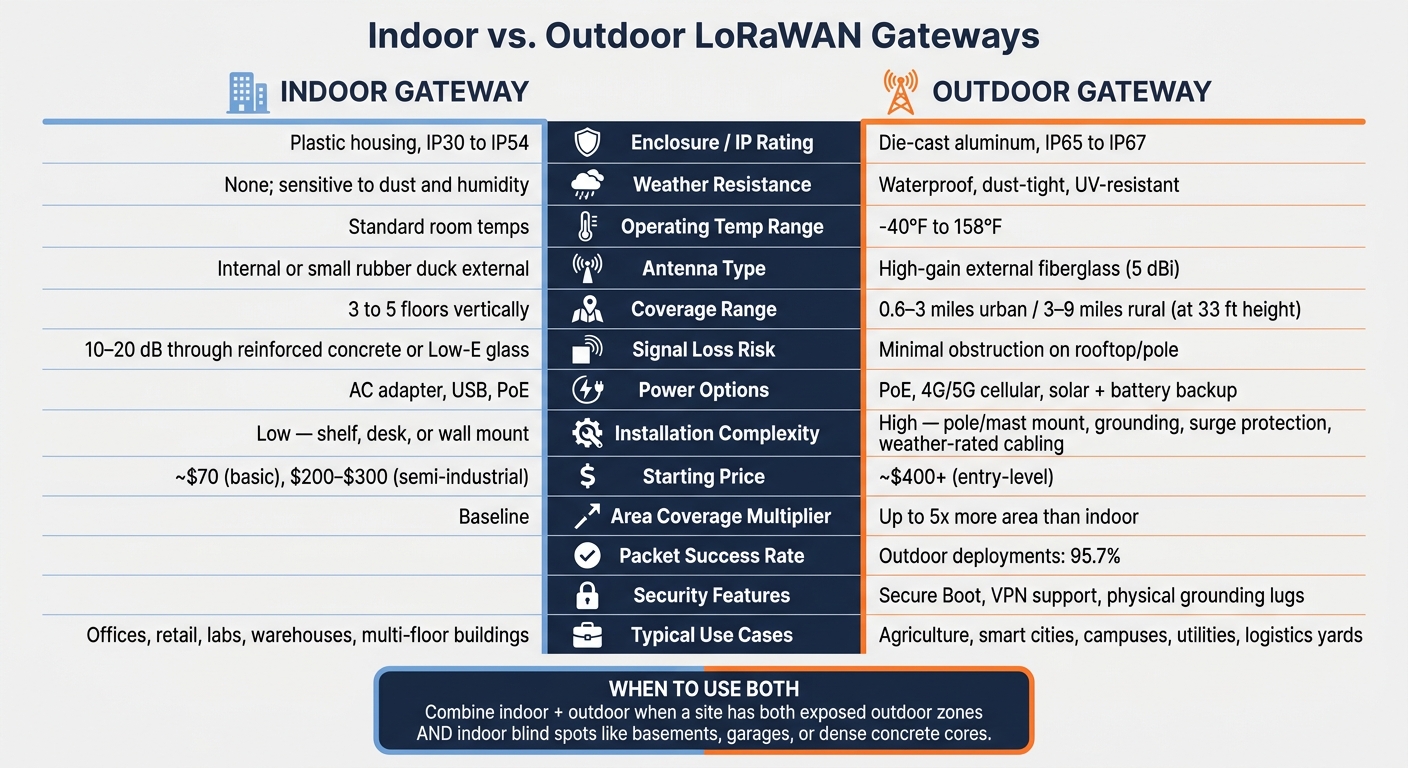 Indoor vs. Outdoor LoRaWAN Gateways: Side-by-Side Comparison