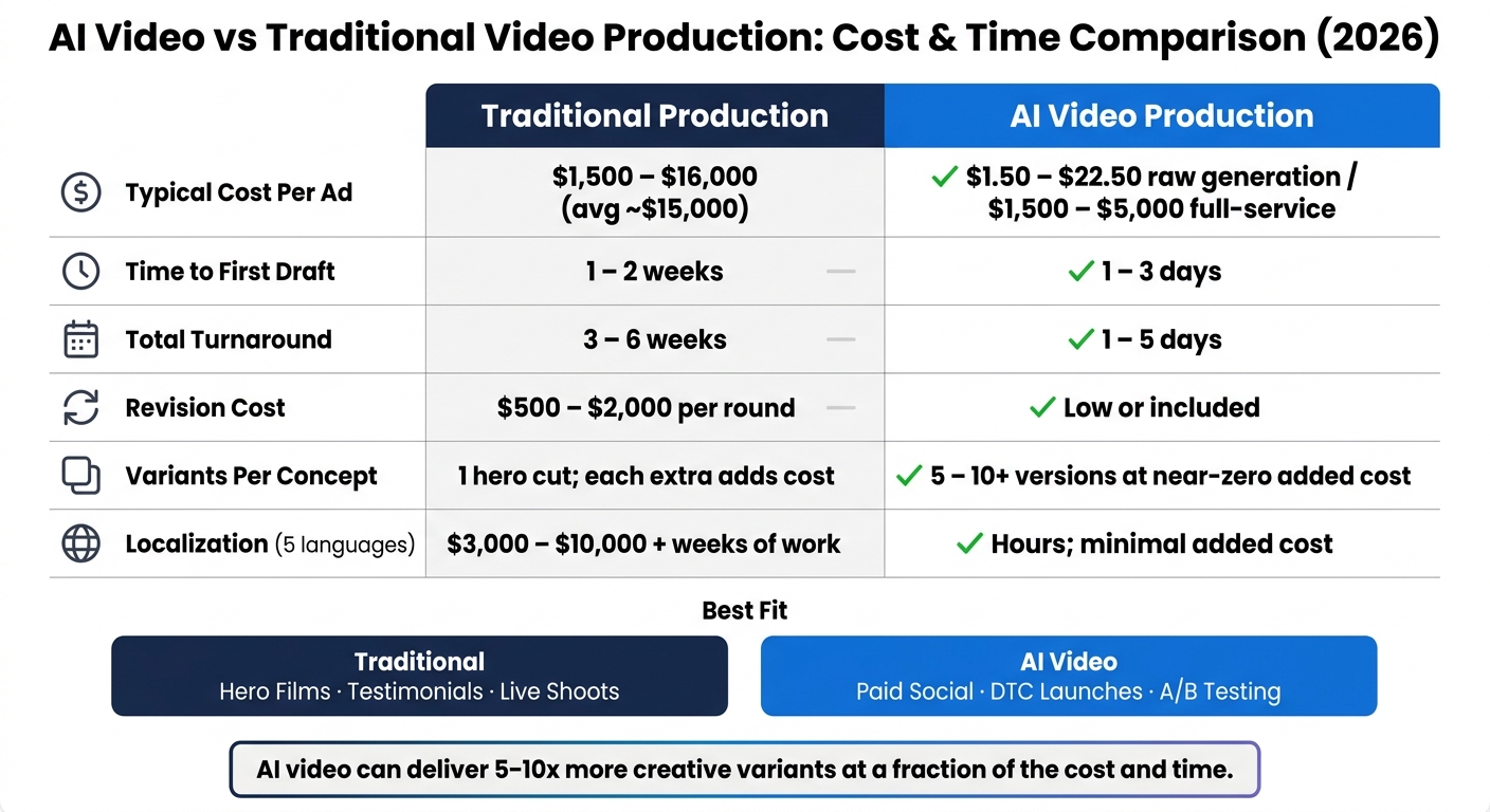 AI Video vs Traditional Video Production: Cost & Time Comparison 2026