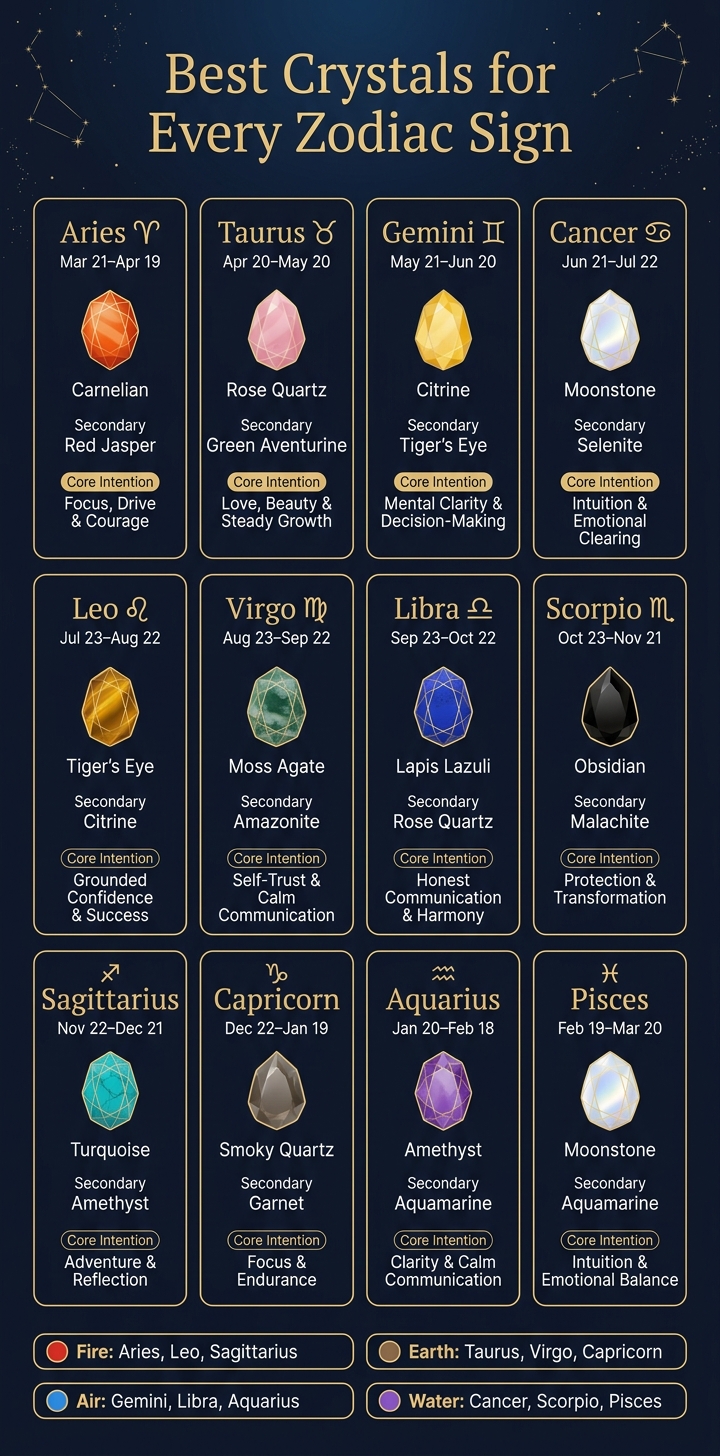 Zodiac Signs & Their Best Crystals: Complete Guide