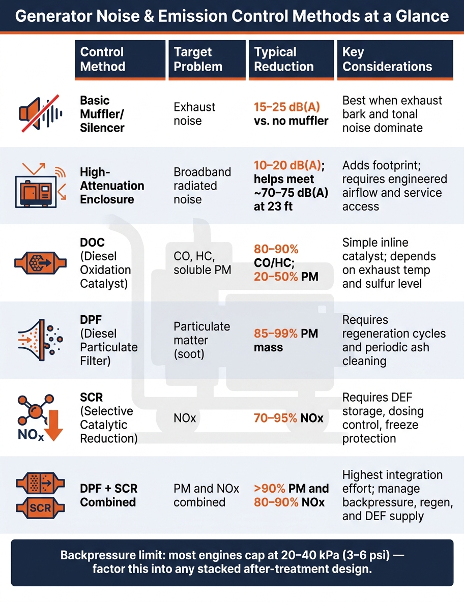 Generator Noise & Emission Control Methods: Quick Comparison Guide