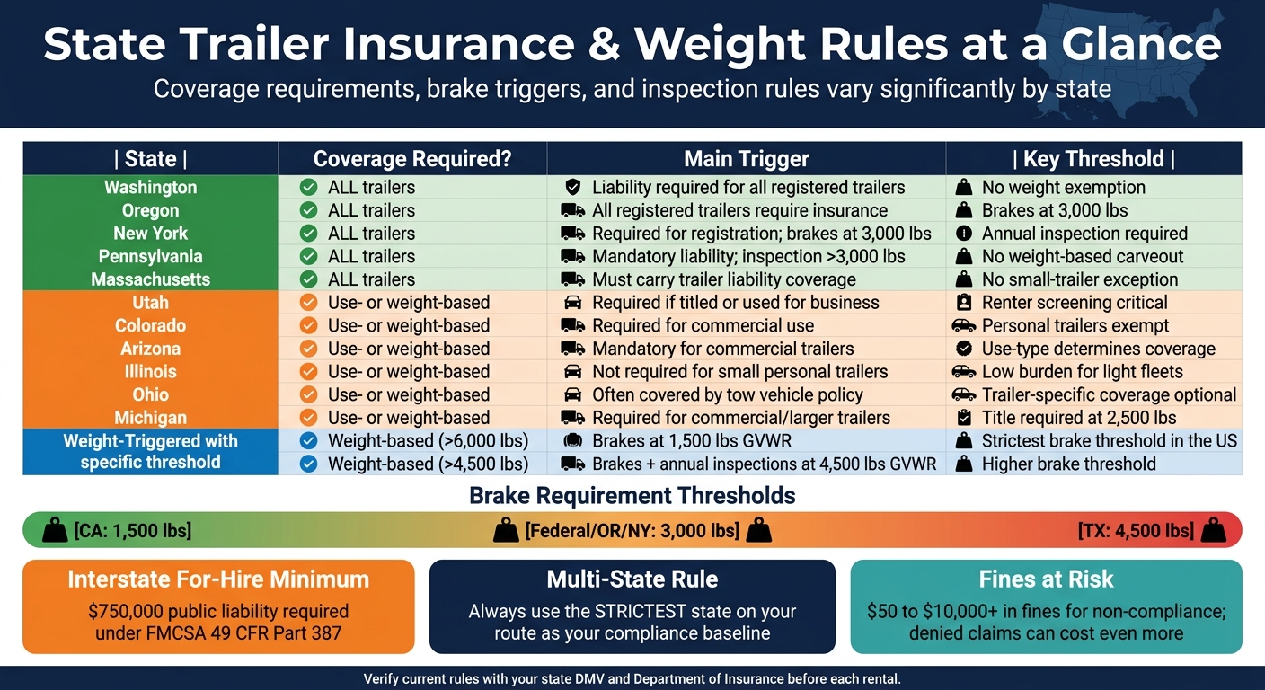 State Trailer Insurance Rules & Weight Thresholds Compared