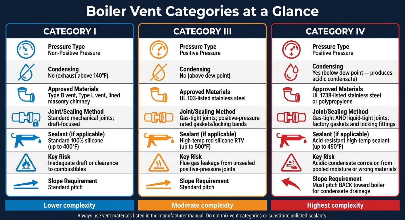 Boiler Vent Categories: Sealing Methods, Materials & Requirements