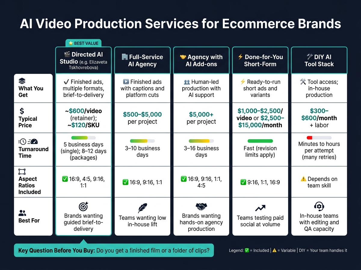 AI Video Production Services for Ecommerce: Cost, Speed & Deliverables Compared