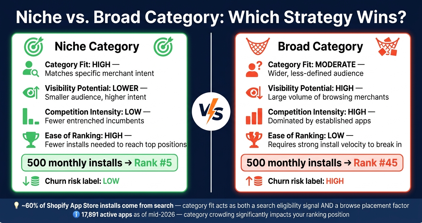 Shopify App Store: Niche vs. Broad Category Strategy Compared