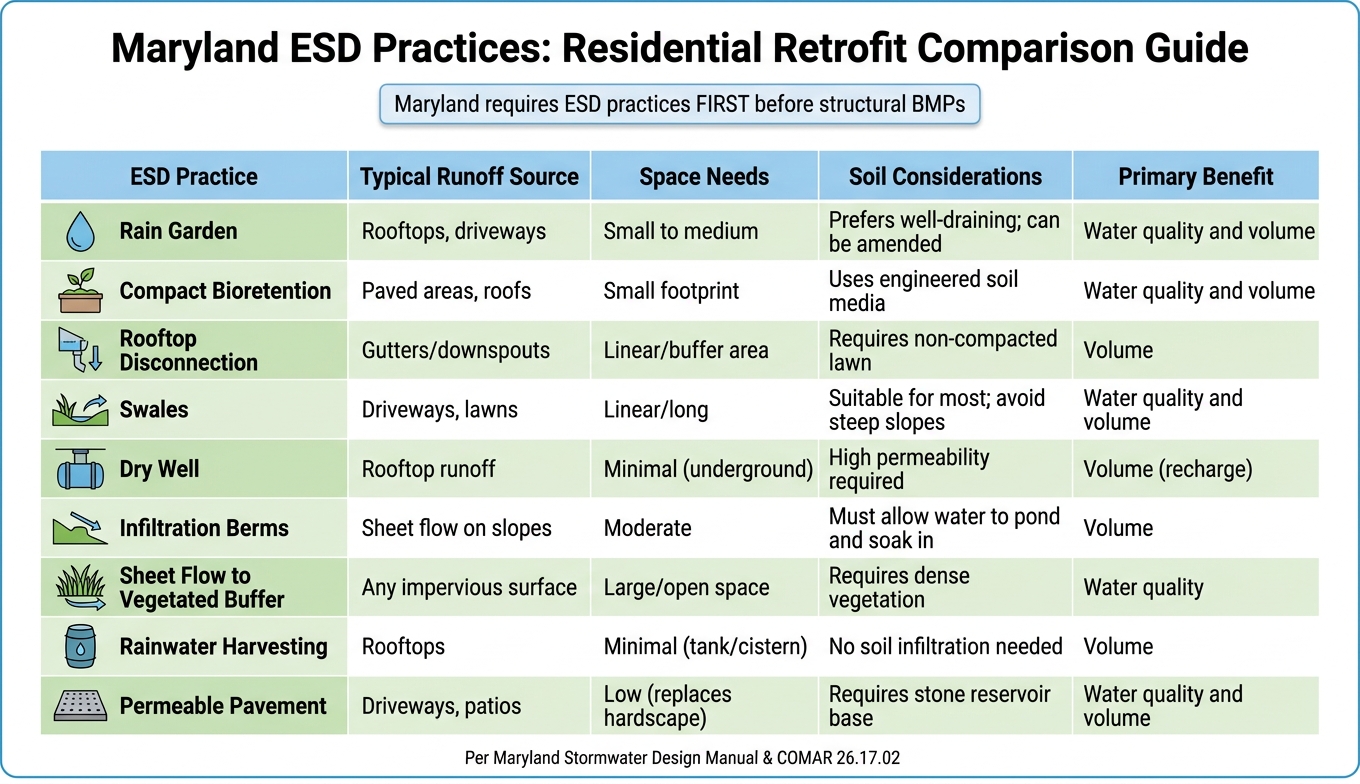 Maryland ESD Practices: Side-by-Side Comparison for Residential Retrofits