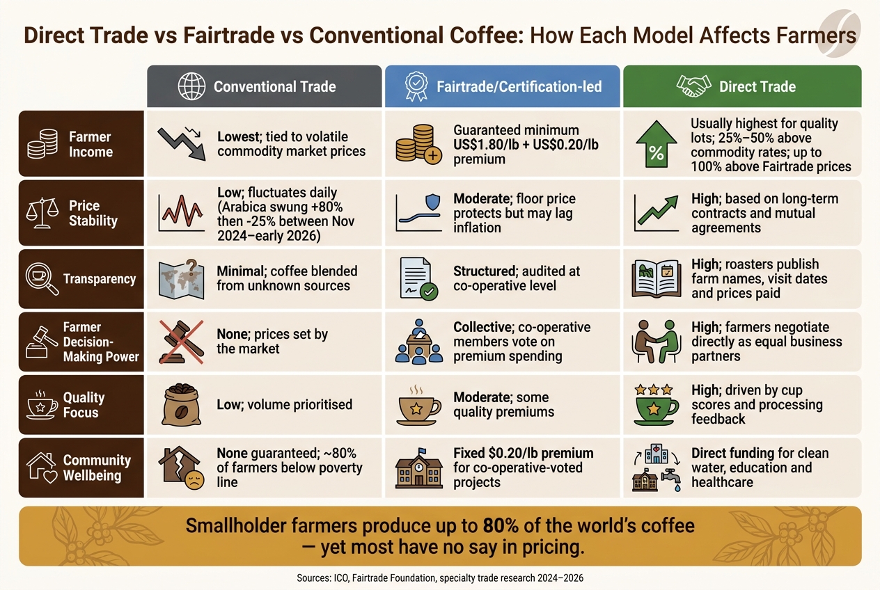 Direct Trade vs Fairtrade vs Conventional Coffee: Farmer Impact Compared