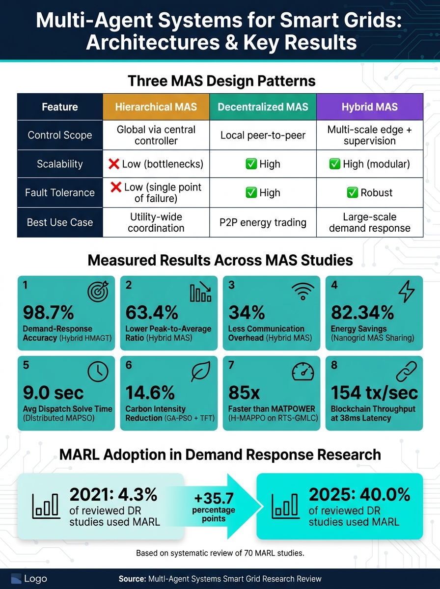 Multi-Agent Systems for Smart Grids: Architecture Comparison & Key Performance Stats