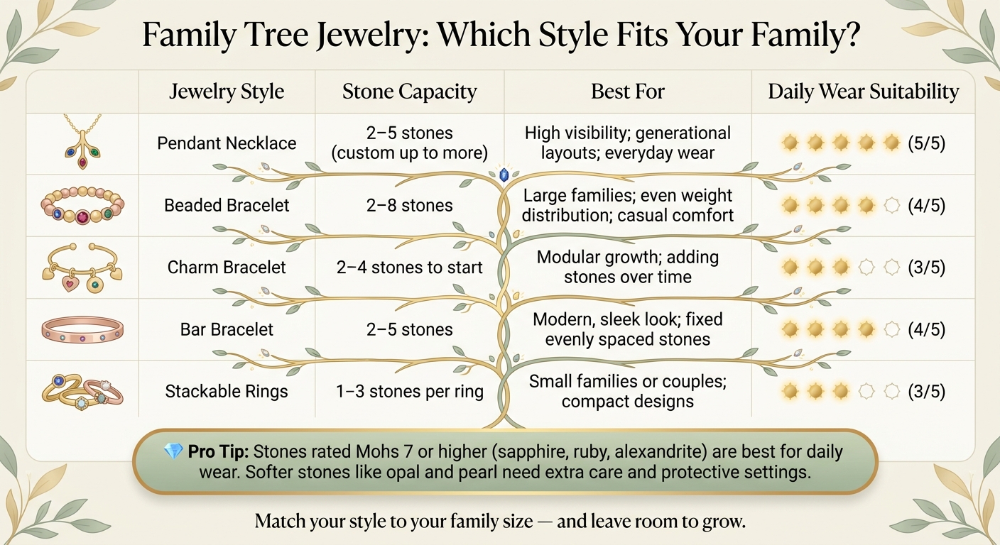 Family Tree Jewelry Styles: Stone Count, Best Use & Daily Wear Guide