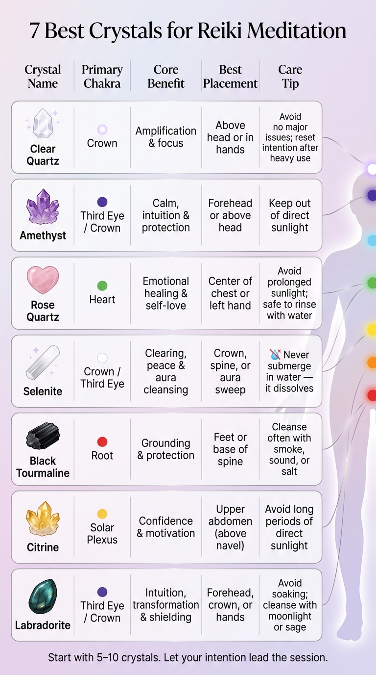 7 Best Crystals for Reiki Meditation: Chakra, Placement & Benefits