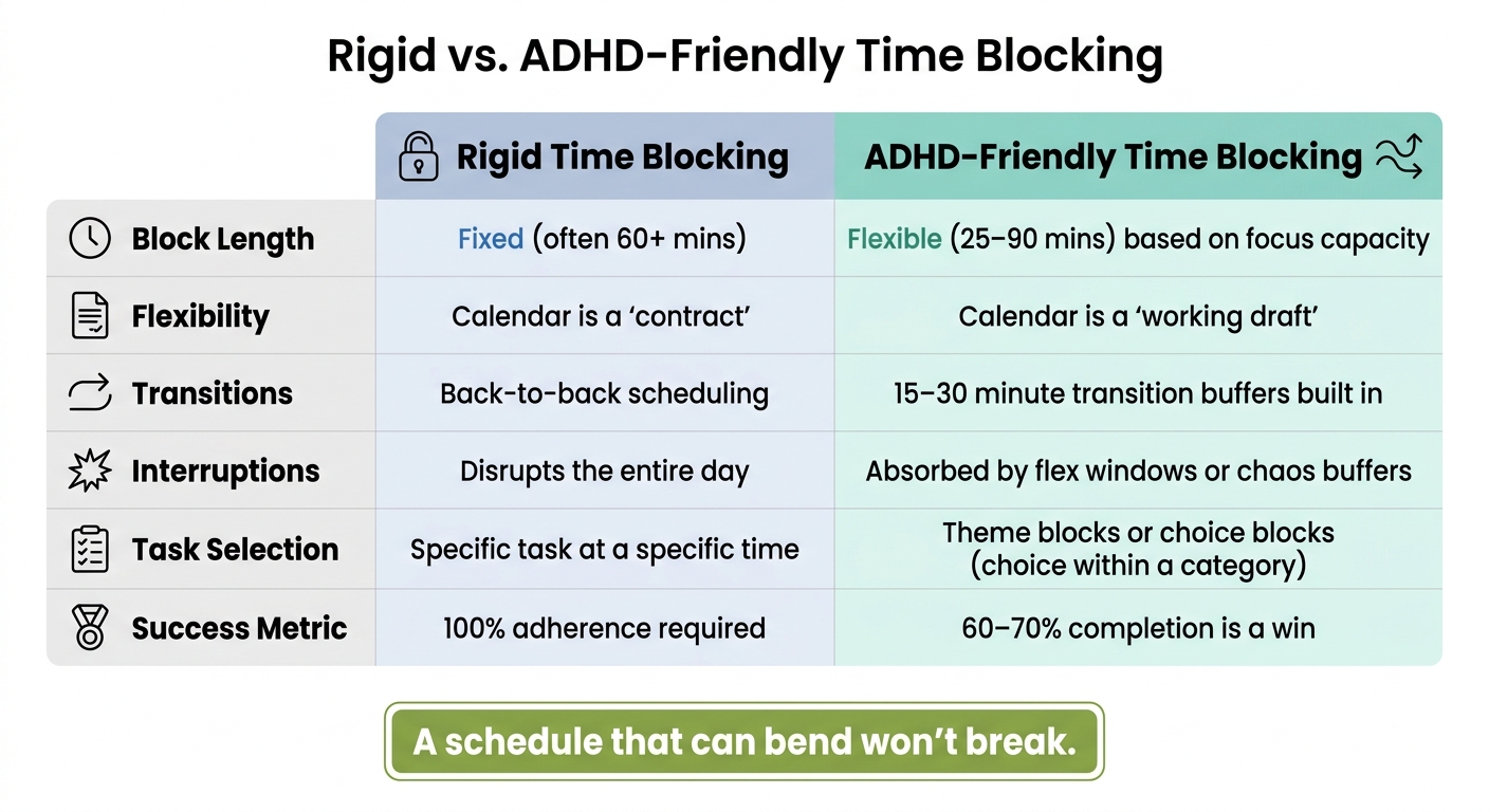 Rigid vs. ADHD-Friendly Time Blocking: Side-by-Side Comparison