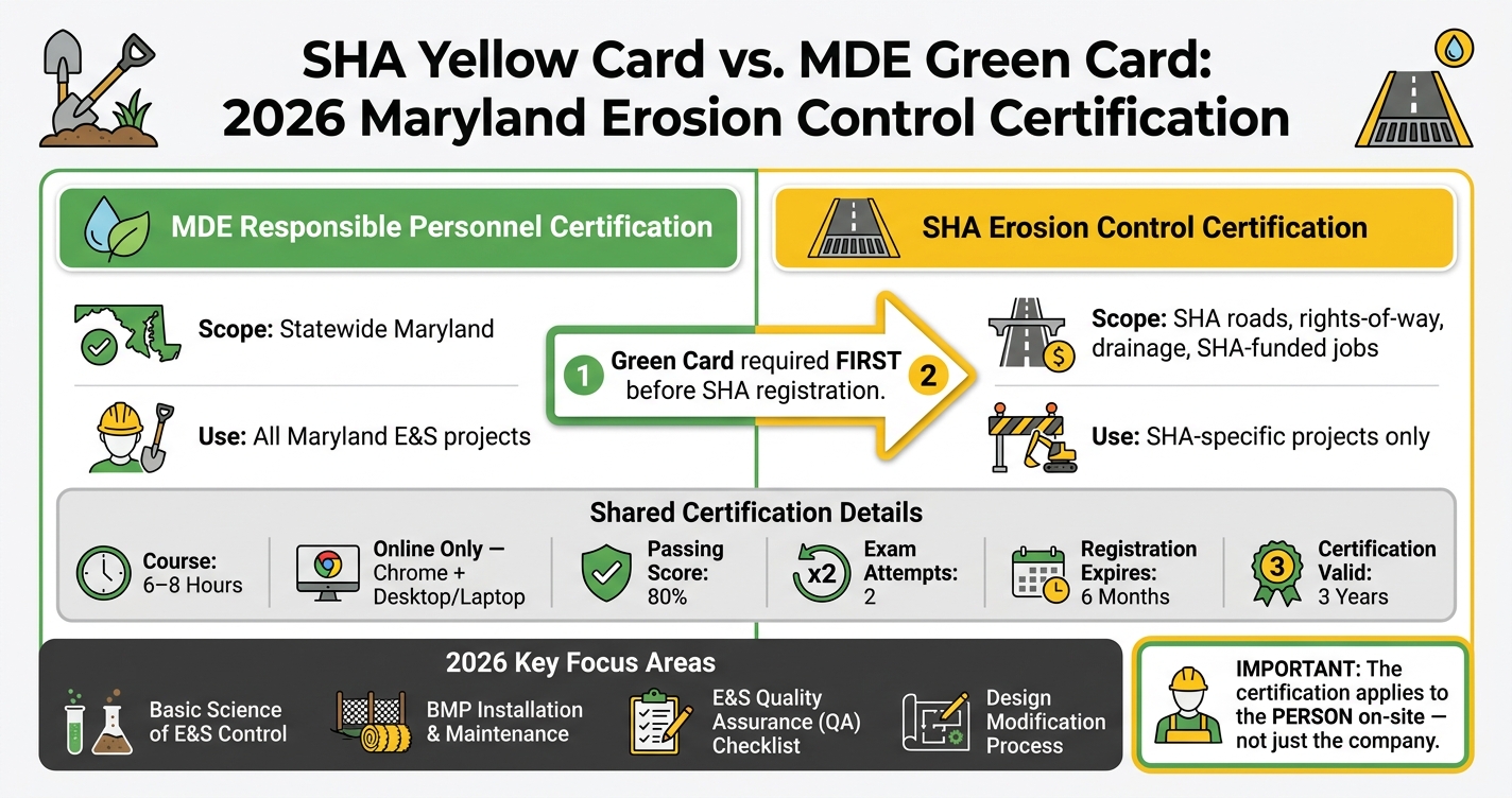 SHA Yellow Card vs. MDE Green Card: 2026 Certification Requirements at a Glance