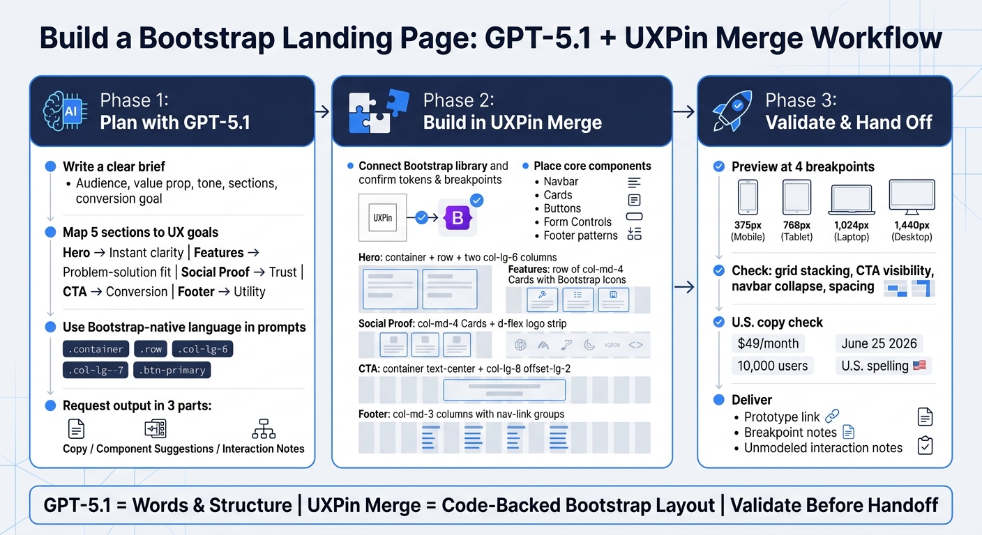 How to Build a Bootstrap Landing Page with GPT-5.1 & UXPin Merge