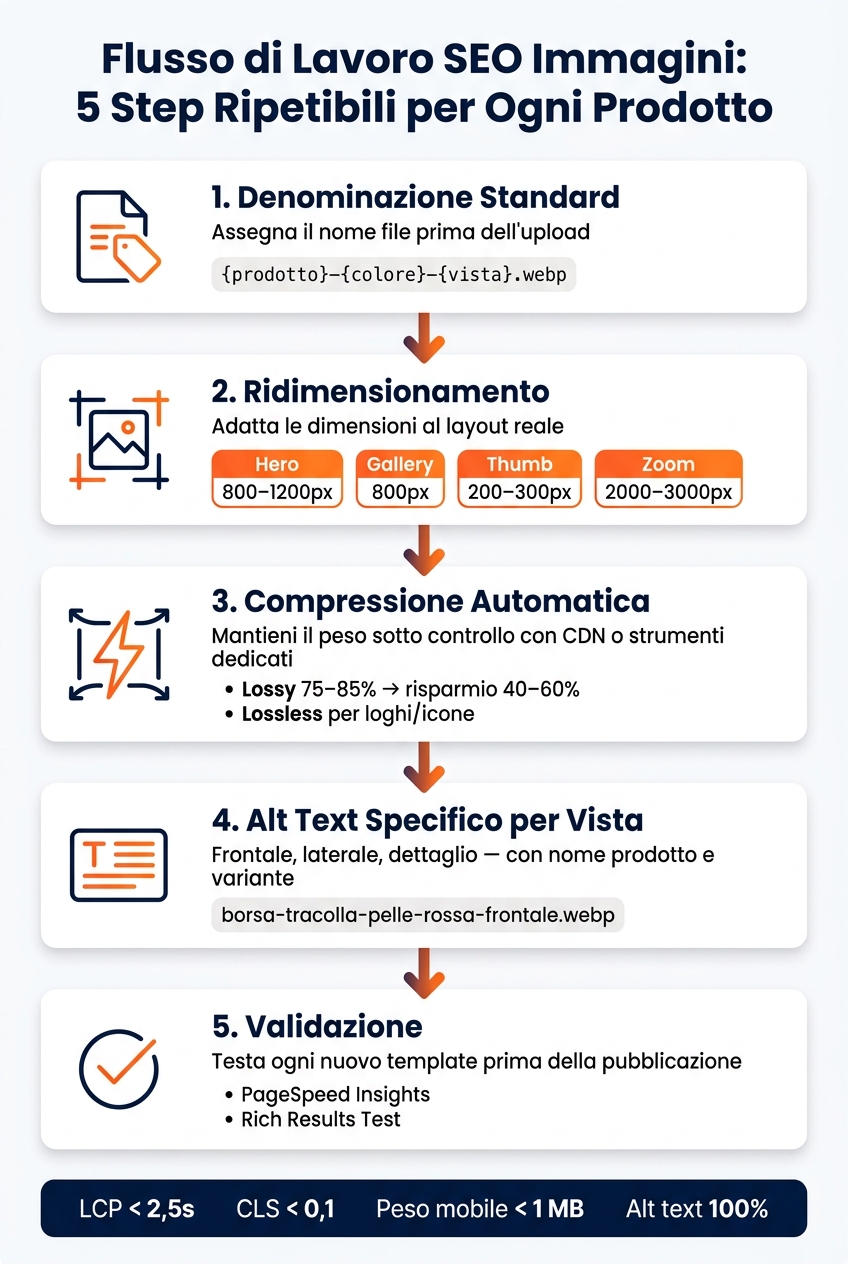 Guida completa: seo immagini per pagine prodotto 1 Flusso di lavoro seo immagini per schede prodotto