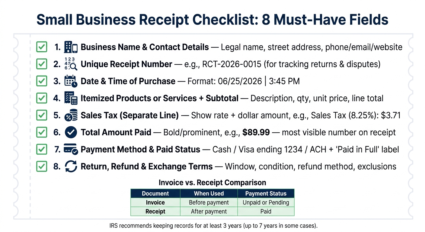 Small Business Receipt Checklist: 8 Must-Have Fields