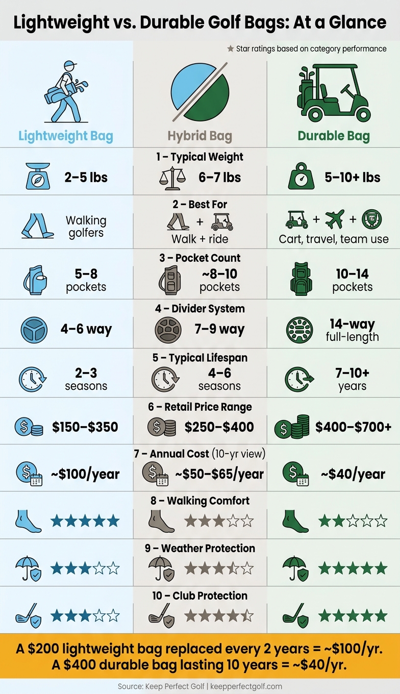 Lightweight vs. Durable Golf Bags: Cost, Weight & Performance Compared