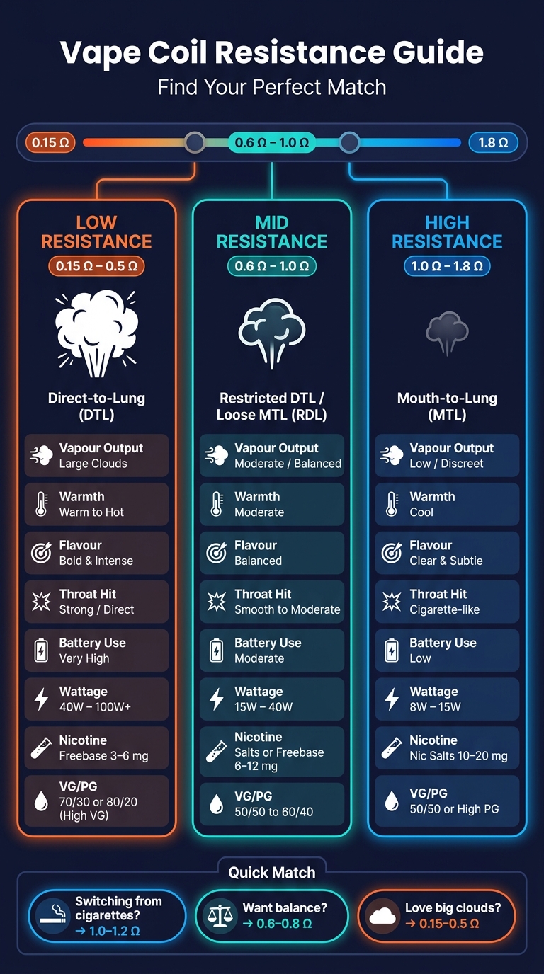 What Is Coil Resistance In Vaping? 2 Vape coil resistance guide: dtl vs rdl vs mtl