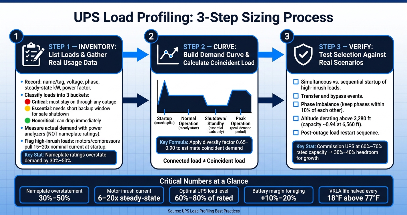 UPS Load Profiling: 3-Step Sizing Process with Key Metrics