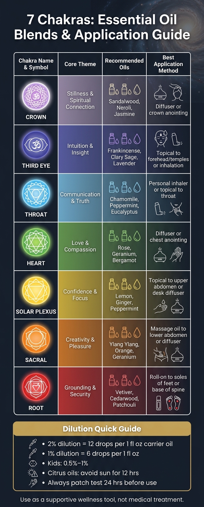 7 Chakras: Essential Oil Blends & Application Guide