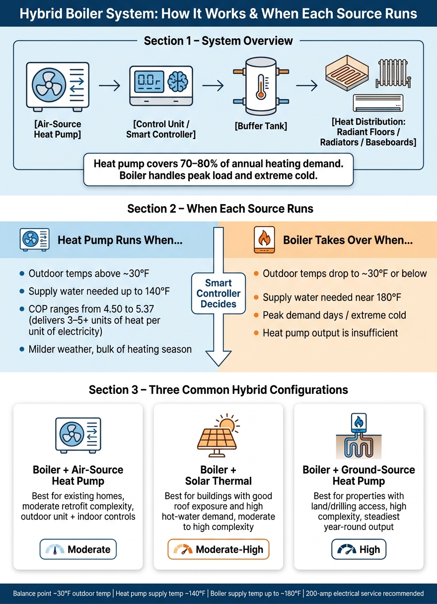 Hybrid Boiler System: Heat Pump vs. Boiler Operation at a Glance