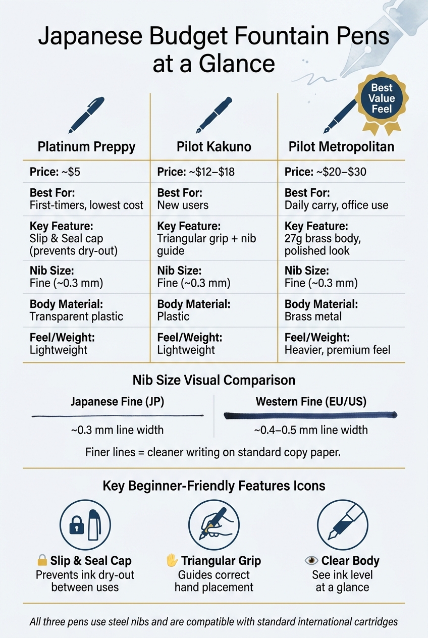 Japanese vs. Western Budget Fountain Pens: Price, Nib Size & Features Compared