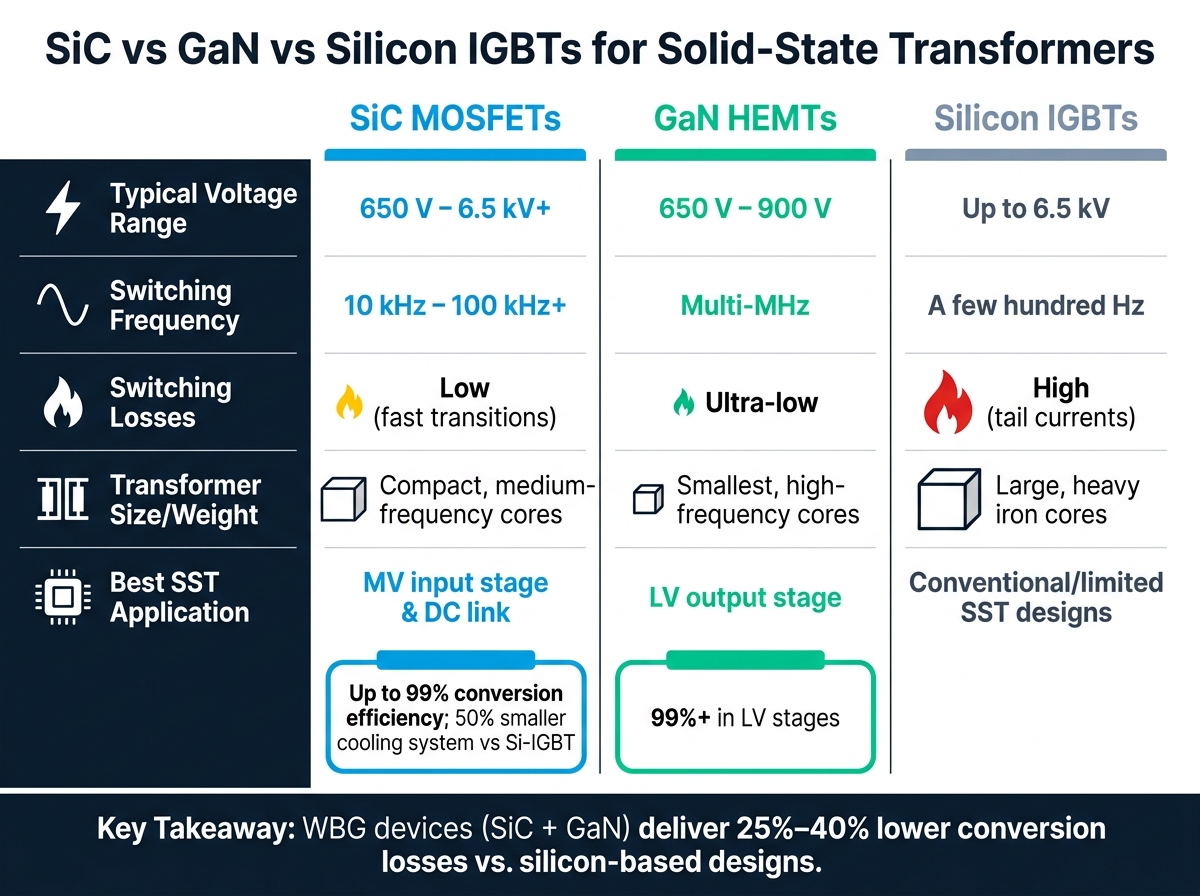 SiC vs GaN vs Silicon IGBTs for Solid-State Transformers