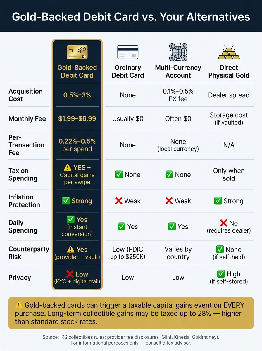 Gold-Backed Debit Card vs. Alternatives: Costs, Taxes & Trade-offs