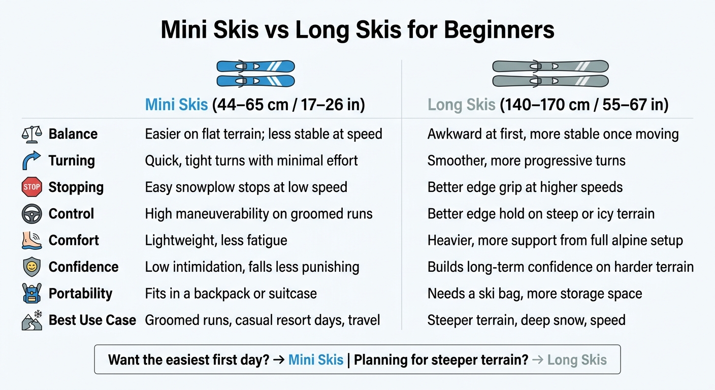Mini Skis vs Long Skis for Beginners: Side-by-Side Comparison