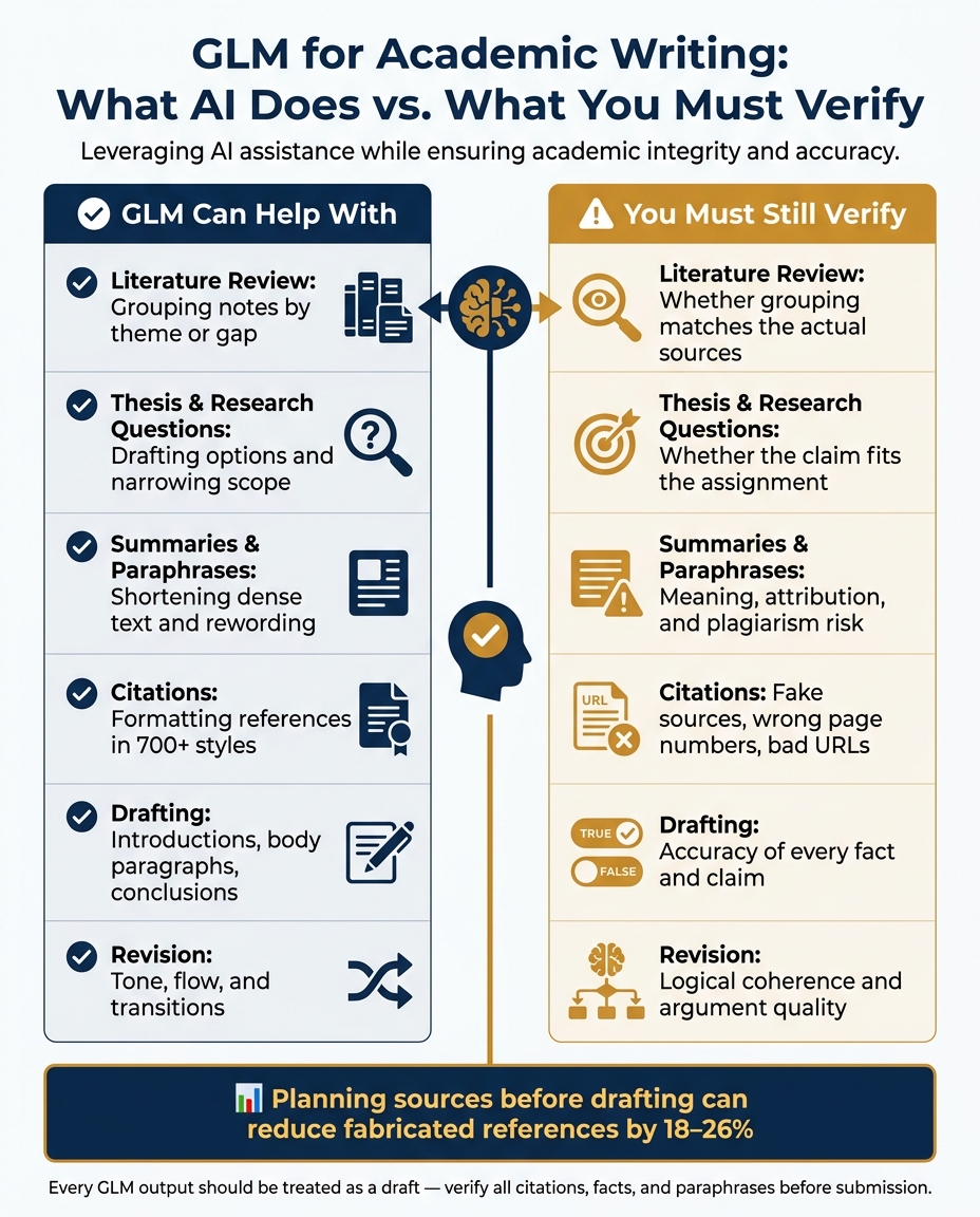 GLM for Academic Writing: What It Does vs. What You Must Verify