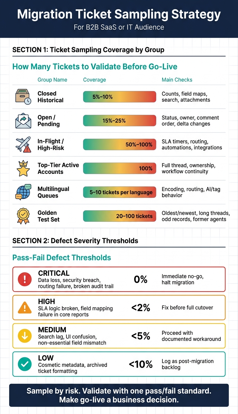 Migration Ticket Sampling Strategy: Sample Sizes & Defect Thresholds at a Glance