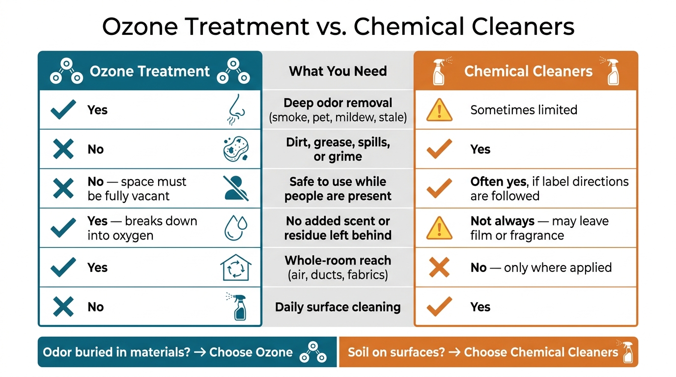 Ozone Treatment vs. Chemical Cleaners: Side-by-Side Comparison
