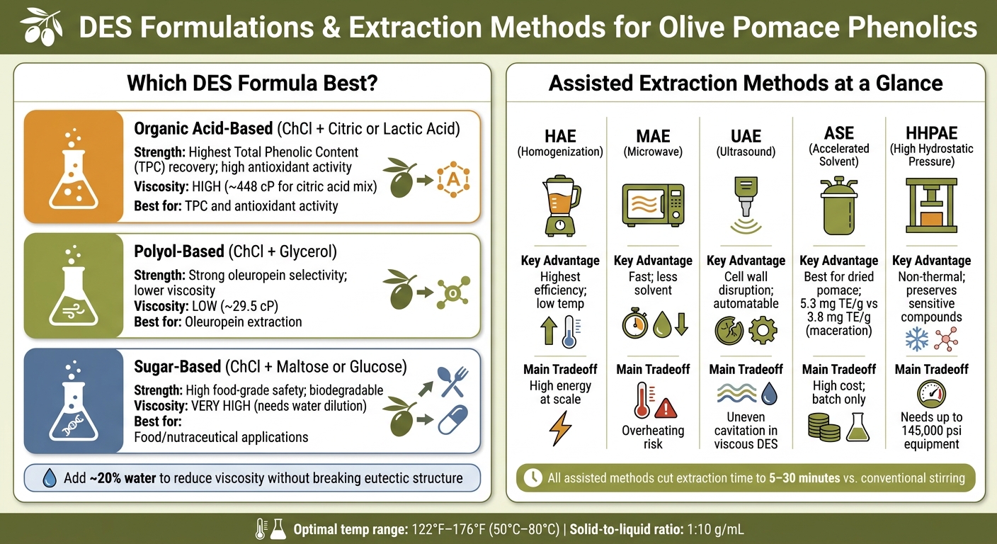 DES Formulations & Extraction Methods for Olive Pomace Phenolics