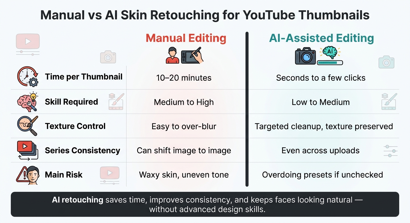Manual vs AI Skin Retouching for YouTube Thumbnails