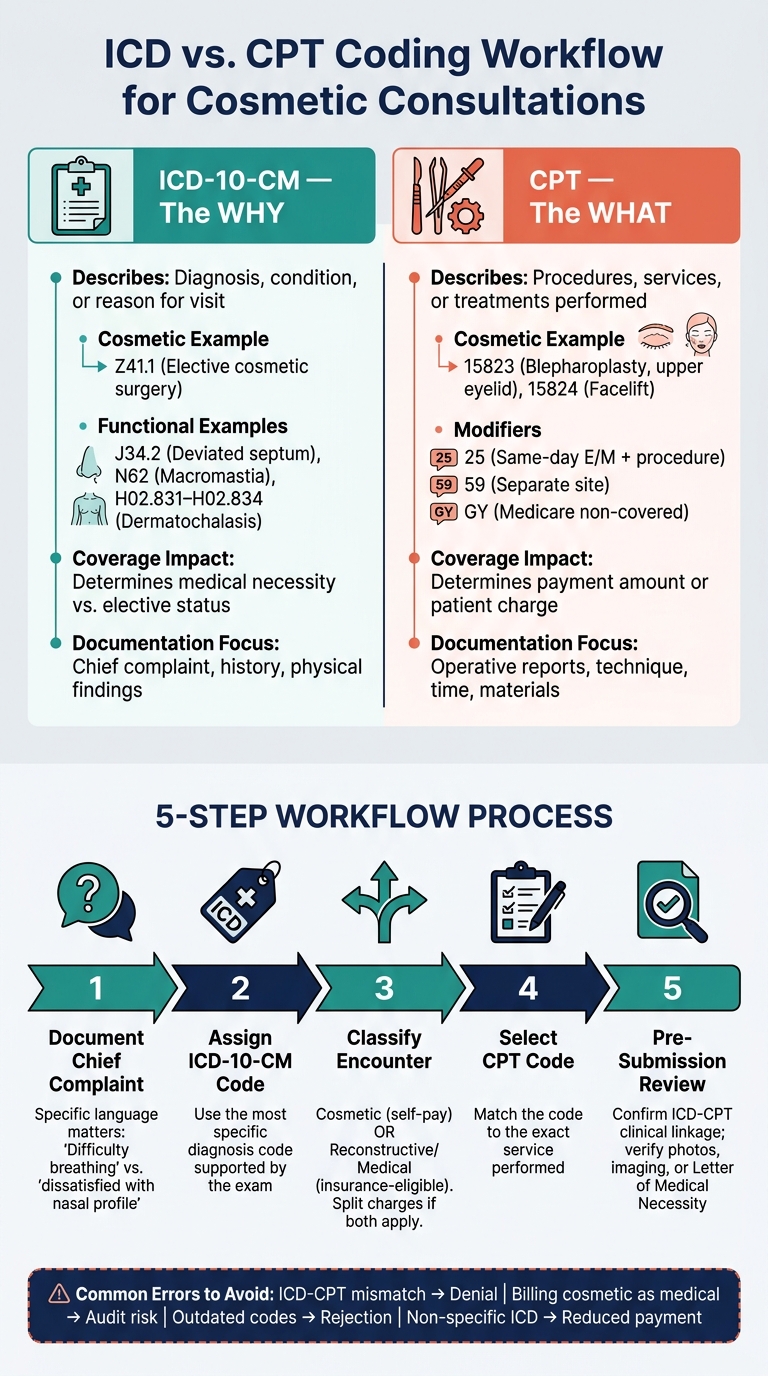 ICD vs. CPT Coding Workflow for Cosmetic Consultations