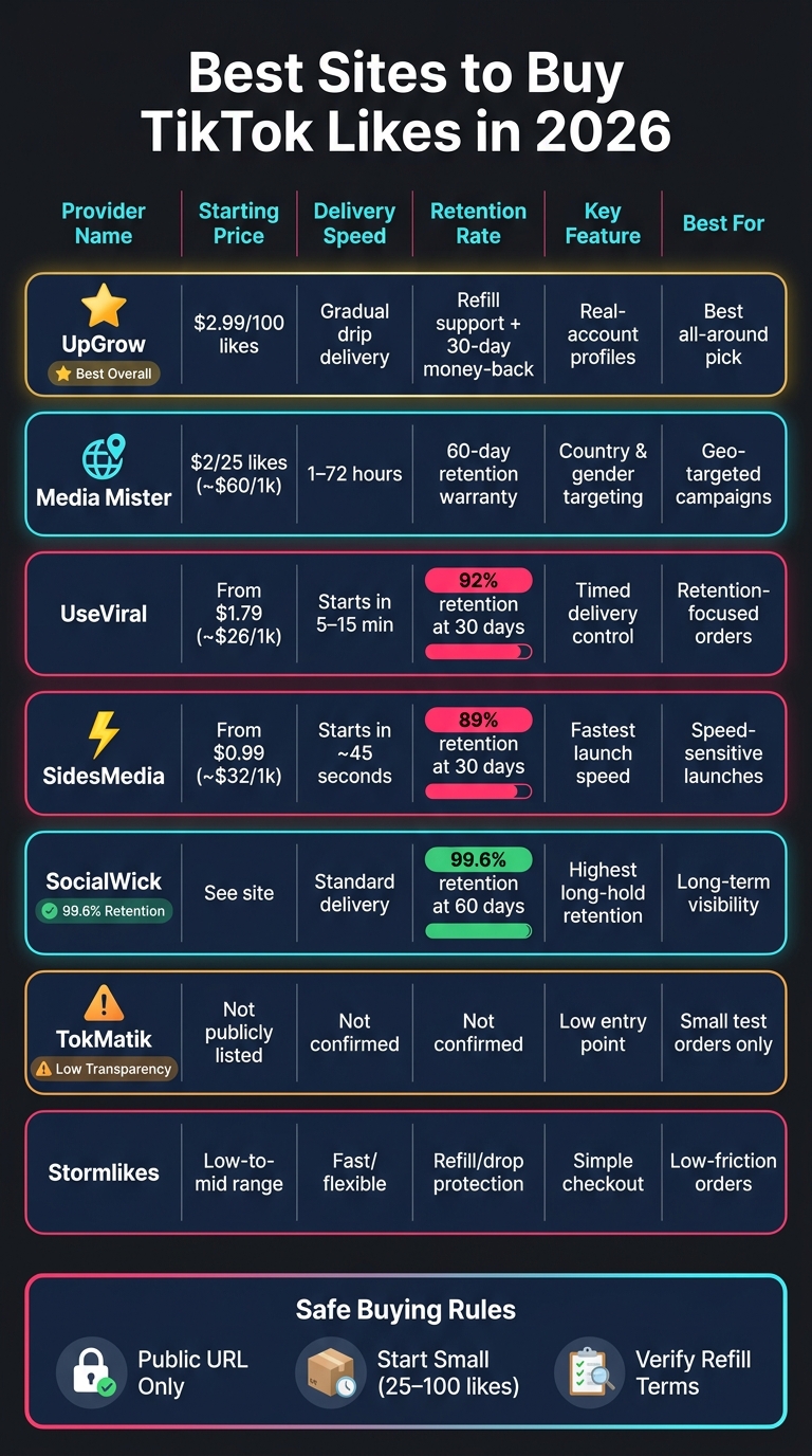 Best Sites to Buy TikTok Likes in 2026: Side-by-Side Comparison