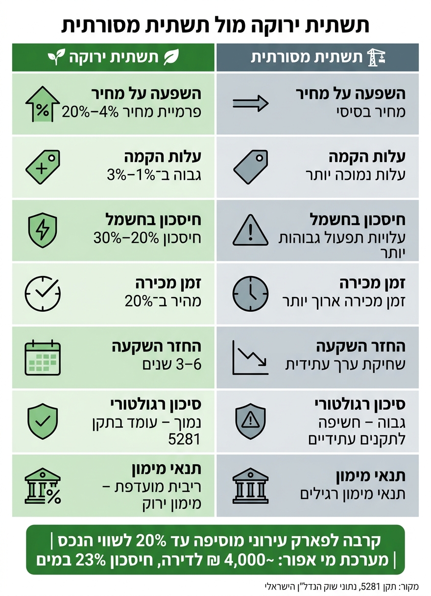 תשתית ירוקה מול תשתית מסורתית: השוואת ערך קרקע