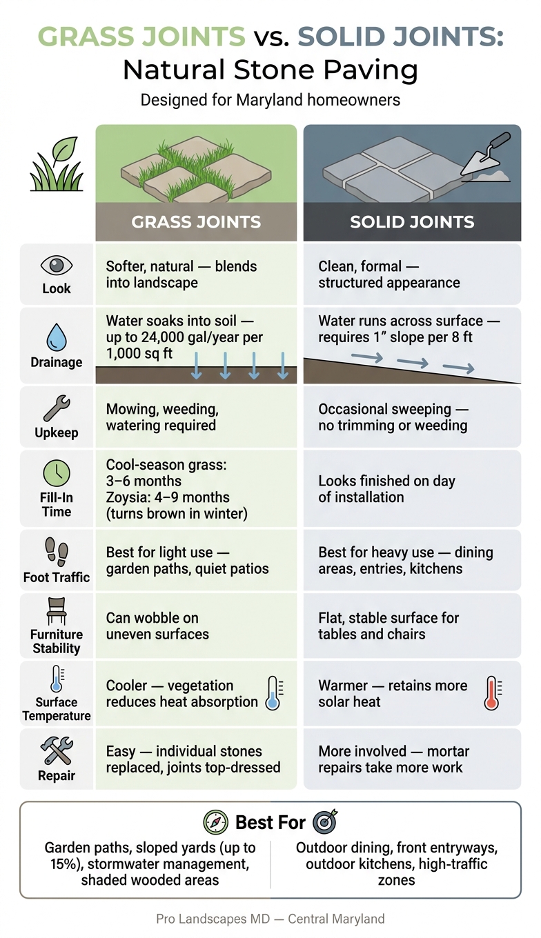 Grass Joints vs. Solid Joints: Natural Stone Paving Comparison