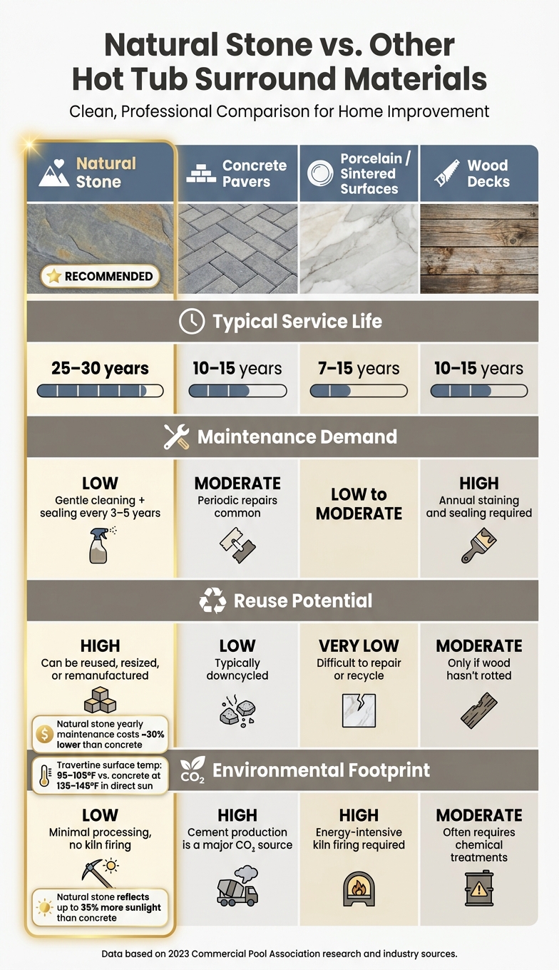 Natural Stone vs. Other Hot Tub Surround Materials: Full Comparison