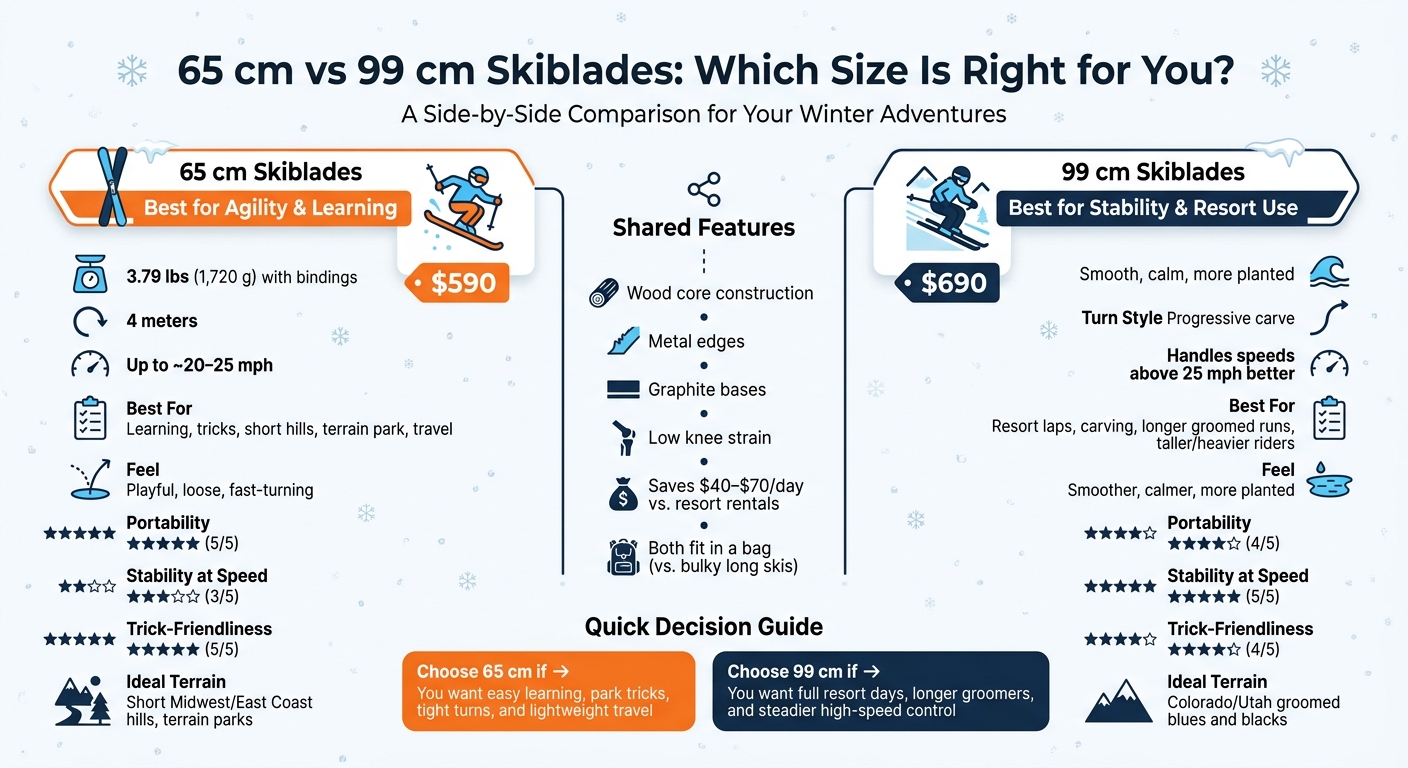 65 cm vs 99 cm Skiblades: Side-by-Side Comparison