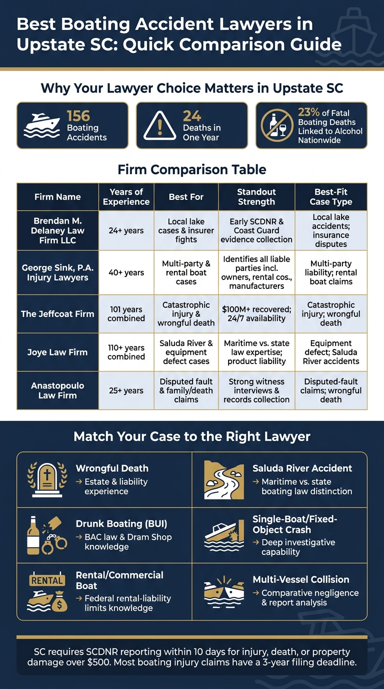 Best Boating Accident Lawyers in Upstate SC: Firm Comparison Guide