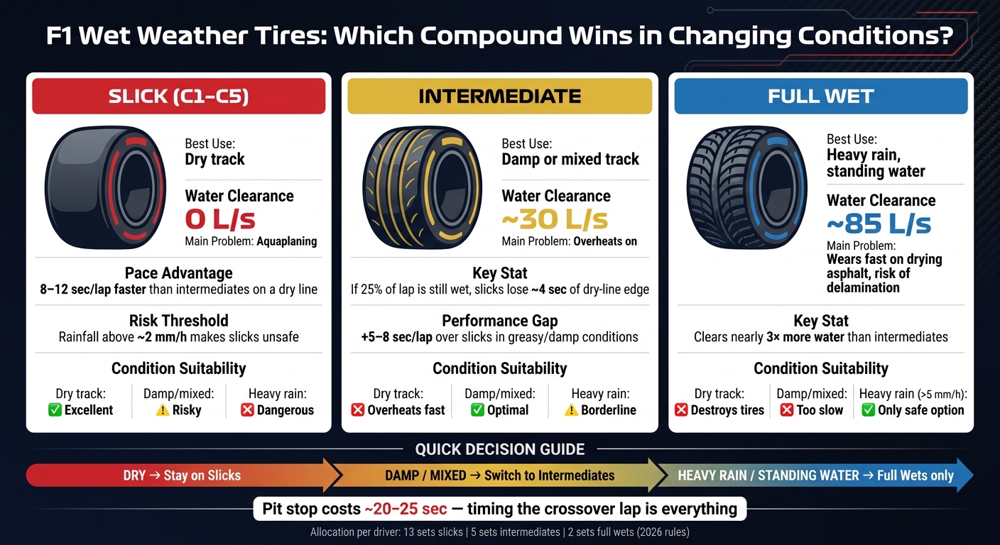 F1 Wet Weather Tires: Slick vs Intermediate vs Full Wet Compared