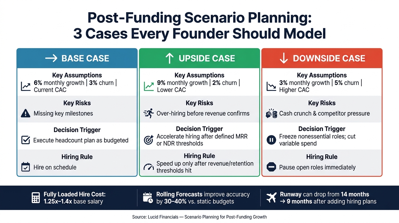 Post-Funding Scenario Planning: Base vs. Upside vs. Downside Cases