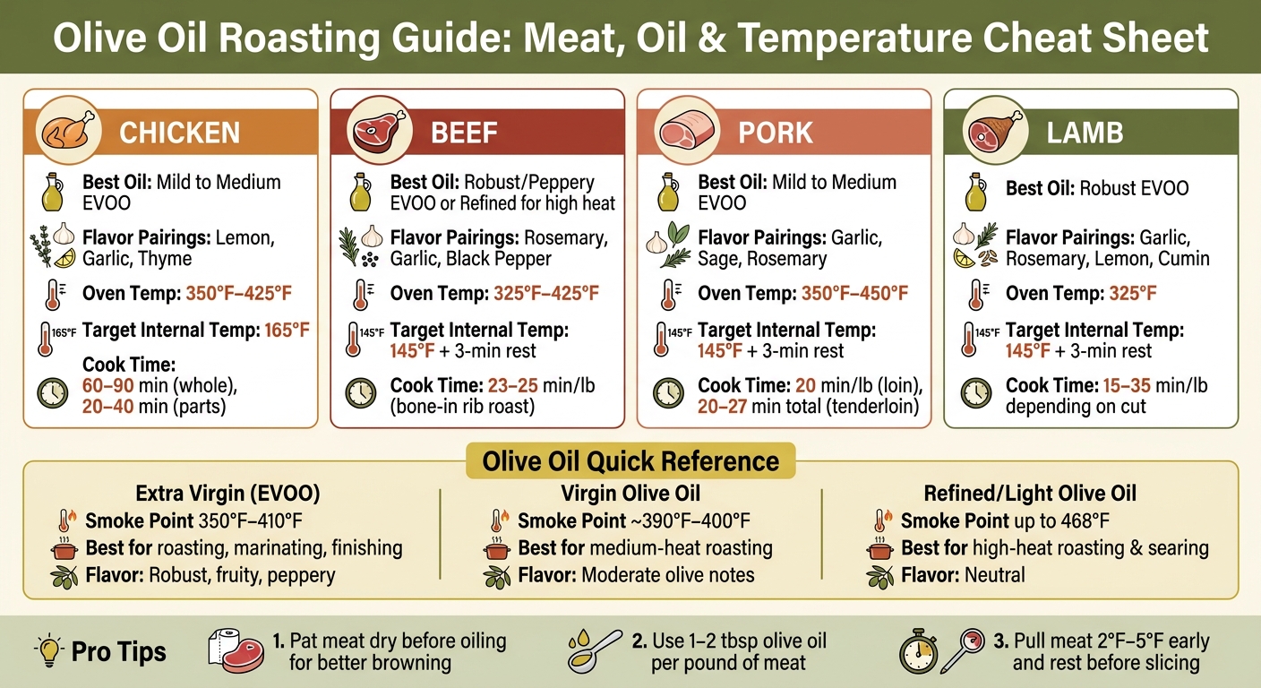 Olive Oil Roasting Guide: Meat, Oil & Temperature Cheat Sheet