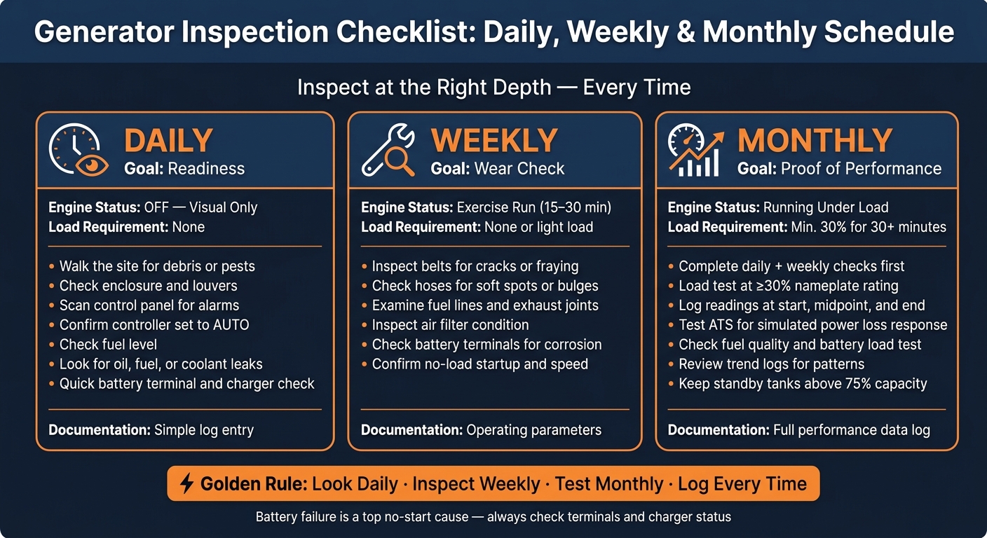 Generator Inspection Checklist: Daily, Weekly & Monthly Schedule