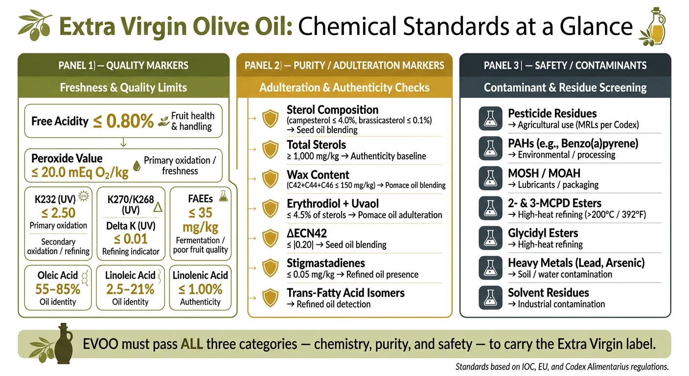 Extra Virgin Olive Oil Chemical Standards: Quality, Purity & Safety Limits