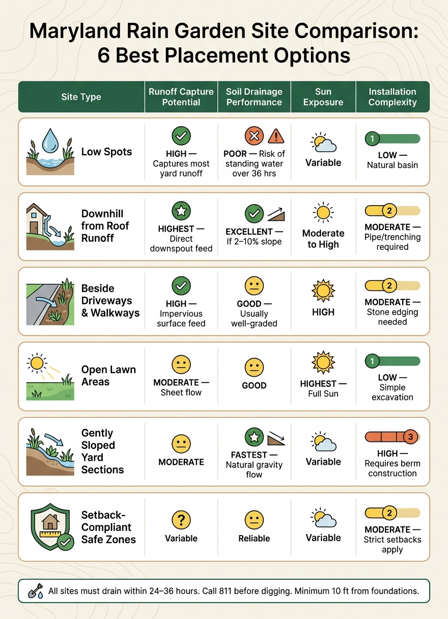 Maryland Rain Garden Site Comparison: 6 Best Placement Options