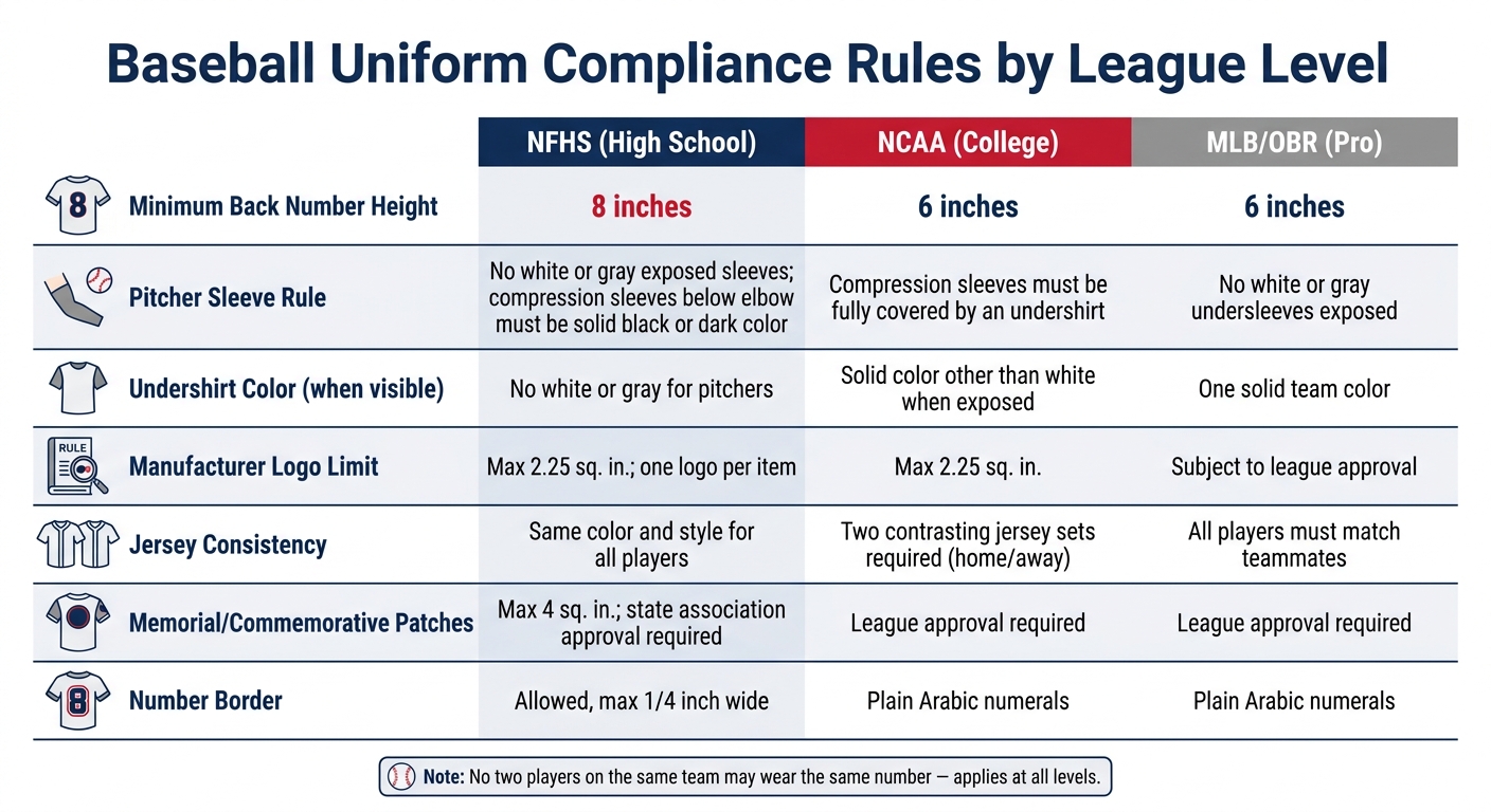 Baseball Uniform Rules by League Level: NFHS vs NCAA vs MLB