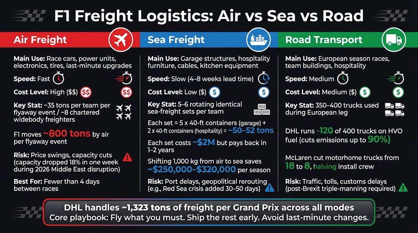 F1 Freight Modes Compared: Air vs Sea vs Road